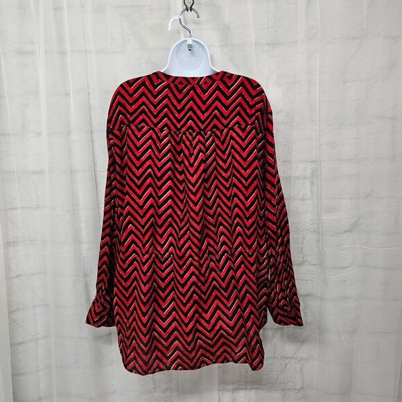 Lauren Ralph Lauren Red Black Chevron Gauzy Tribal Peasant Blouse 3X - Picture 9 of 13